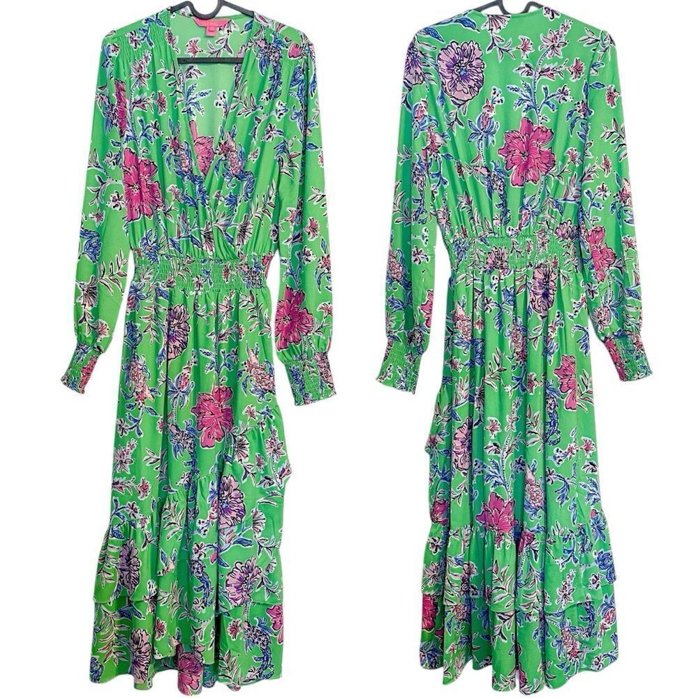 Lilly Pulitzer Cristiana Stretch Midi Dress Green Floral 4 - Picture 5 of 9